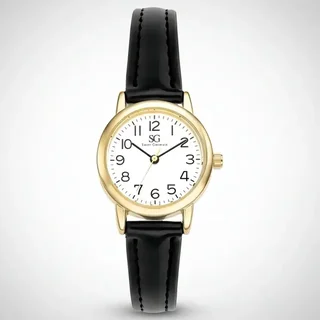 Relógio Feminino Dourado Saint Germain 24mm Correia Preta Caixa Dourada Fundo Branco