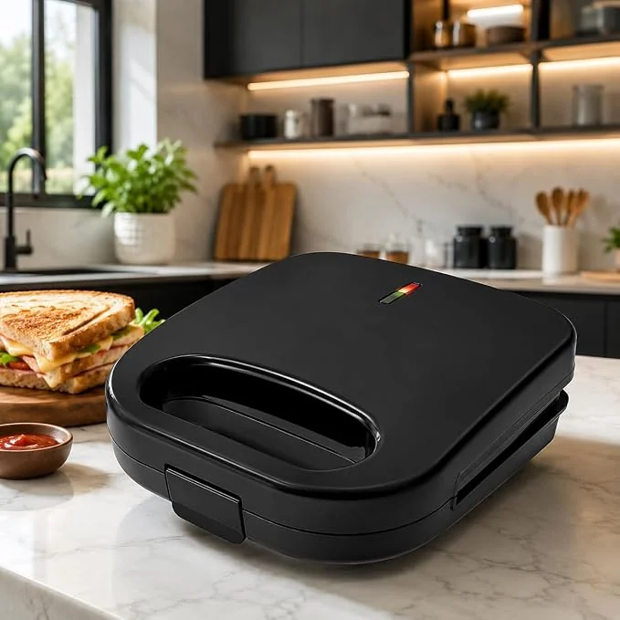 Sanduicheira Elétrica Antiaderente Compacta | Prepara Sanduíches, Torradas e Lanches Rápidos | Design Moderno Preto (110, Volts, Sanduicheira Eletrica)