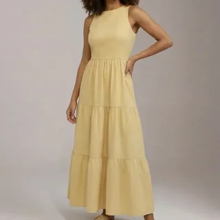 Vestido Midi Três Marias Viscose Linho Com Bolsos Laterais