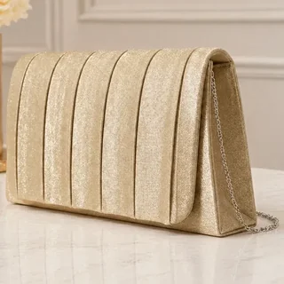 Bolsa Clutch Carteira Acetinada Casamento Festa Luxo Brilho Champagne Acetinado Metal Prateado
