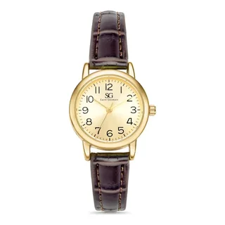 Relógio Saint Germain Houston Feminino Analógico Marrom Dourado Com Pulseira de Couro Sintético
