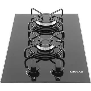 Fogão De Mesa Cooktop 2 Bocas Vidro Preto À Gás Suggar Fg200 Preto
