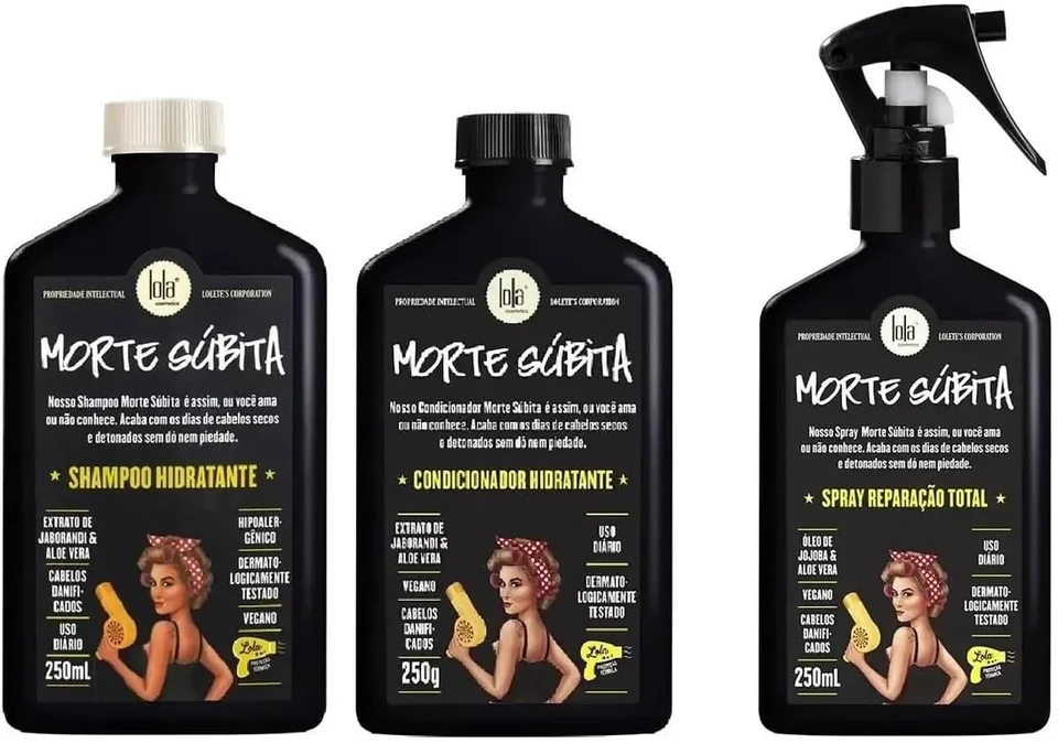 Lola Cosmetics Kit Morte Súbita – Shampoo + Condicionador + Spray Reparador C/3 para Recuperação dos Fios, Hidratação Intensa, Controle do Frizz, Brilho e Maciez