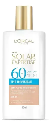 Protetor Solar Facial FPS 60, Textura Aquosa Ultraleve, Proteção Avançada Anti-Idade, Cor 2.0, Expertise The Invisible L’Oréal Paris Solar 40g