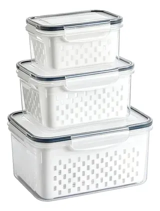 Kit 3 Organizadores Geladeira Alimentos Vegetais Com Tampas Branco